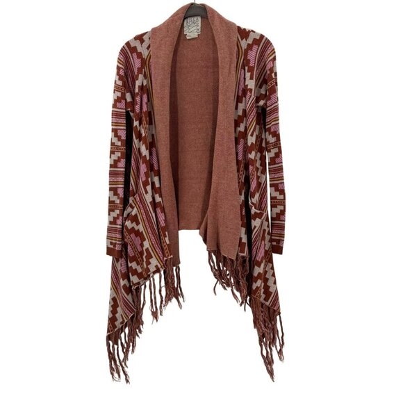 Billabong Womens Fringe Hem Open Cardigan Aztec Print S - Picture 1 of 6